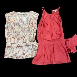 Forever 21 F21 90’s ruffle shirt blouse fall lot S M NWT wrap peplum coral leaf